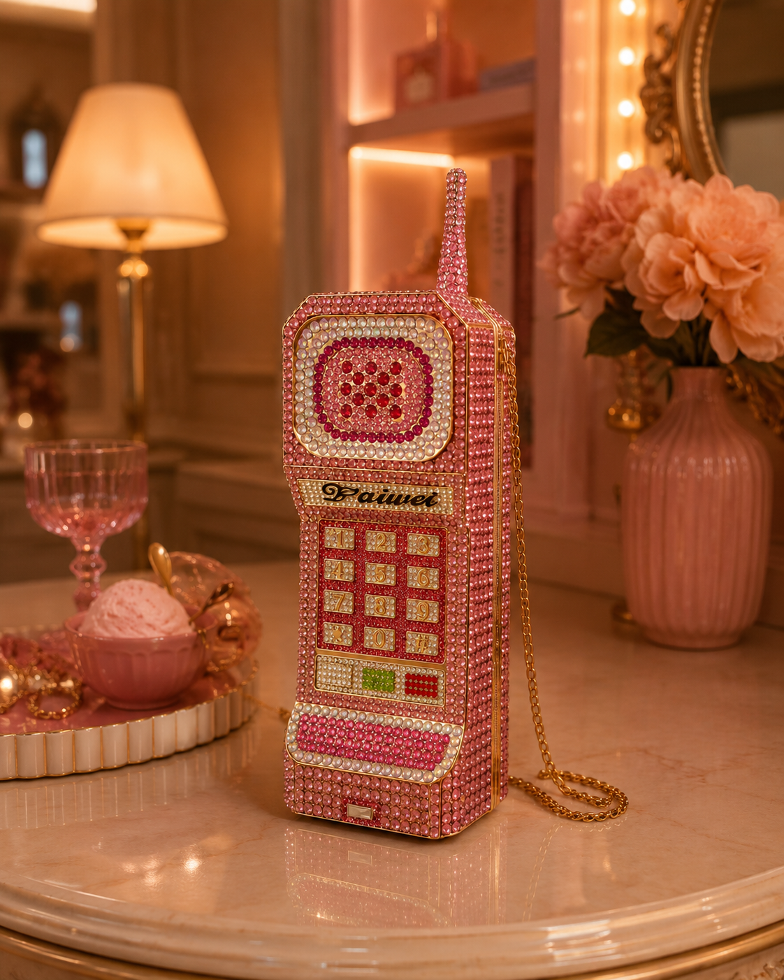 Bolsa Clutch Teléfono Retro de Cristales | Bolsa de Fiesta y Noche
