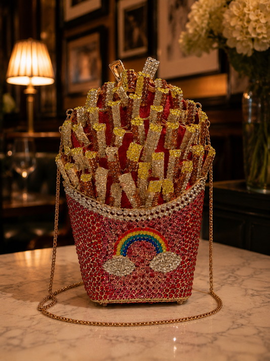 Bolsa Clutch French Fries de Cristales | Bolsa de Fiesta y Noche