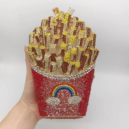 Bolsa Clutch French Fries de Cristales | Bolsa de Fiesta y Noche