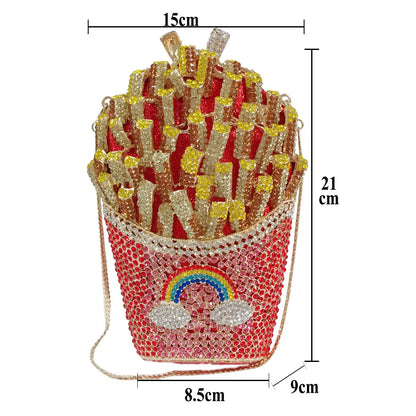 Bolsa Clutch French Fries de Cristales | Bolsa de Fiesta y Noche