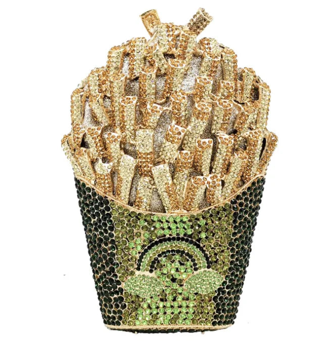 Bolsa Clutch French Fries de Cristales | Bolsa de Fiesta y Noche