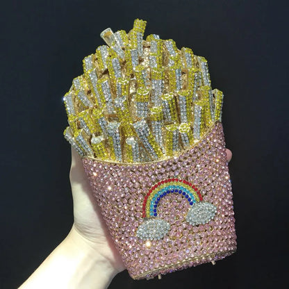 Bolsa Clutch French Fries de Cristales | Bolsa de Fiesta y Noche
