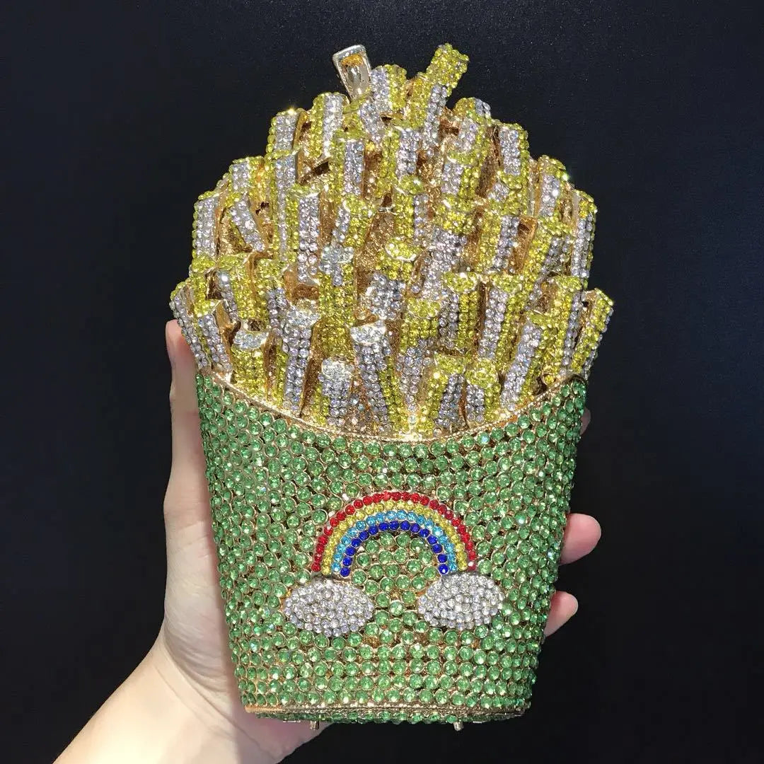 Bolsa Clutch French Fries de Cristales | Bolsa de Fiesta y Noche