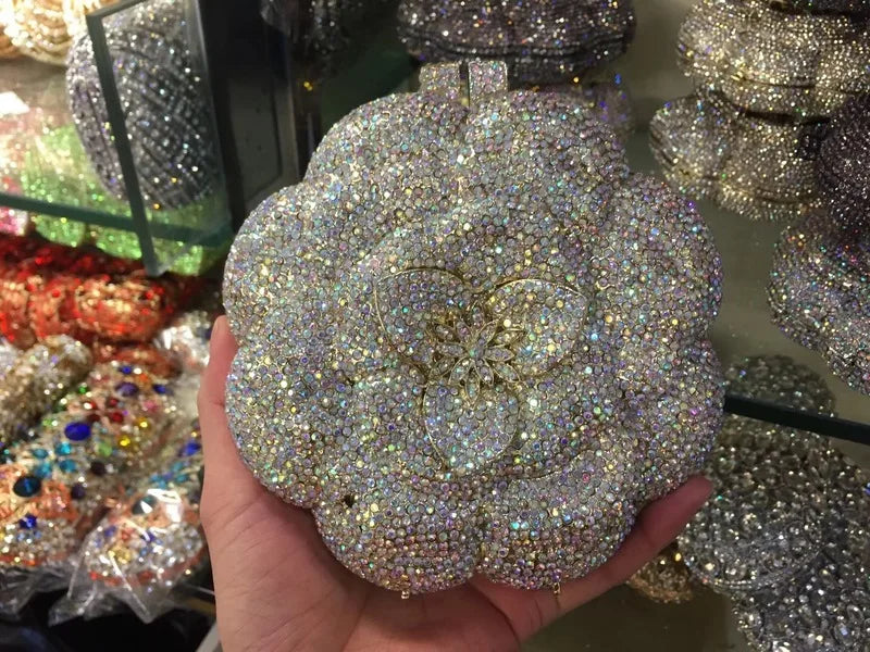 Bolsa Clutch Flor de Cristales | Bolsa de Fiesta Elegante