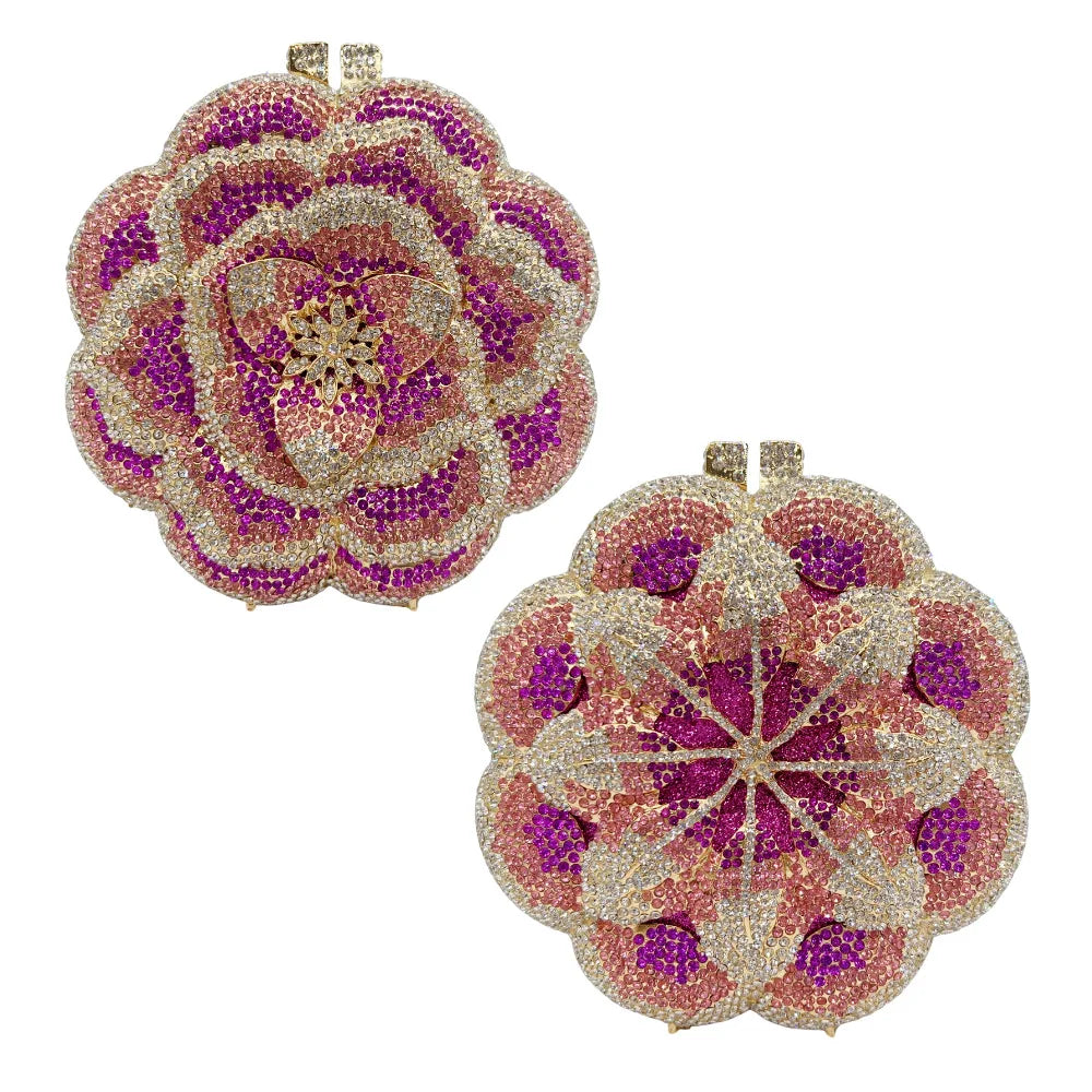 Bolsa Clutch Flor de Cristales | Bolsa de Fiesta Elegante