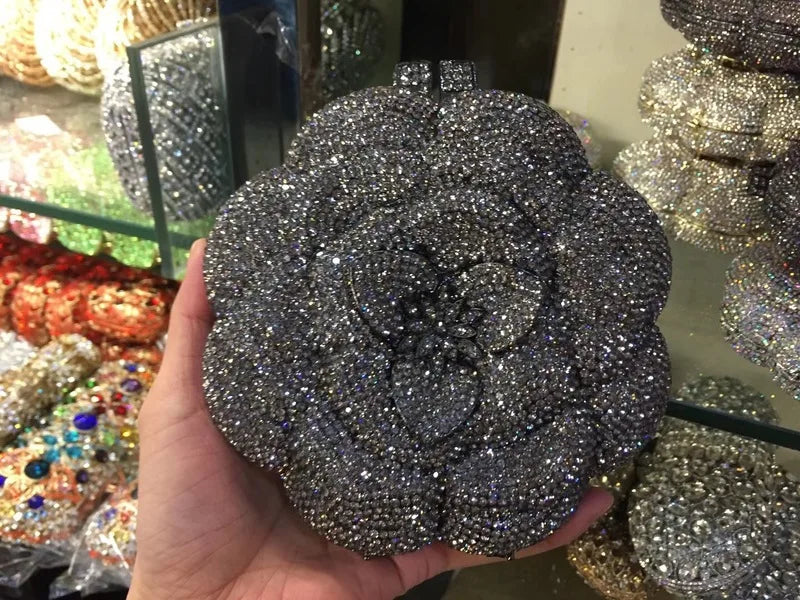 Bolsa Clutch Flor de Cristales | Bolsa de Fiesta Elegante