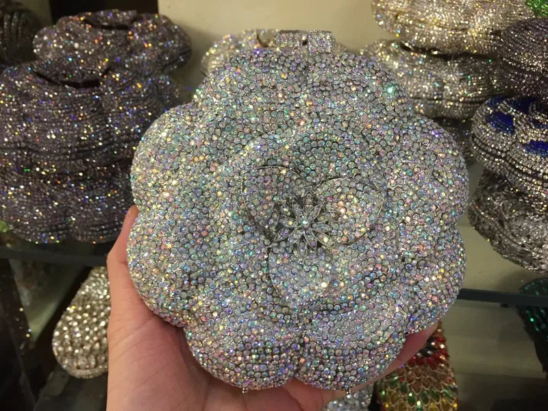 Bolsa Clutch Flor de Cristales | Bolsa de Fiesta Elegante