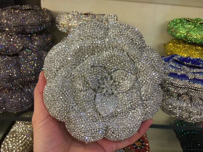 Bolsa Clutch Flor de Cristales | Bolsa de Fiesta Elegante