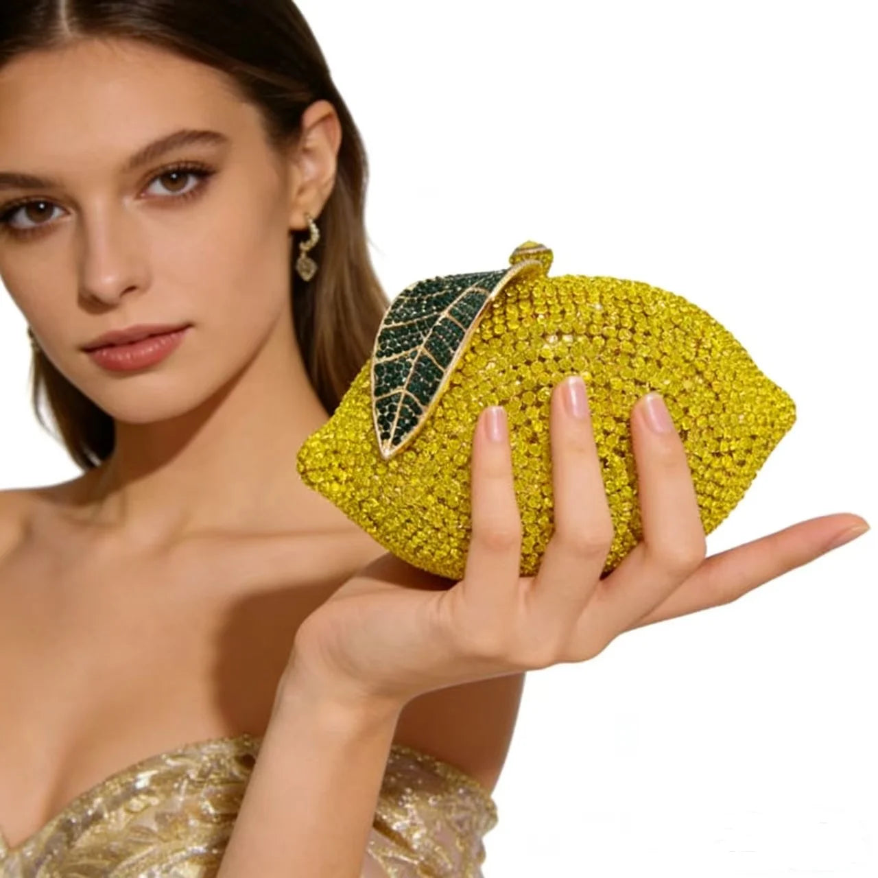 Bolsa Clutch Limón de Cristales | Bolsa de Fiesta y Noche